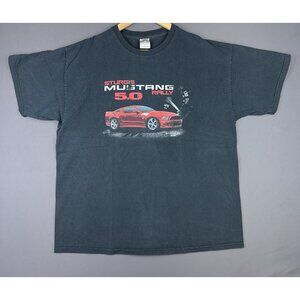 Vintage Y2K Ford Mustang Sturgis 5.0 Rally Black Faded Shirt XL Car Racing Hype